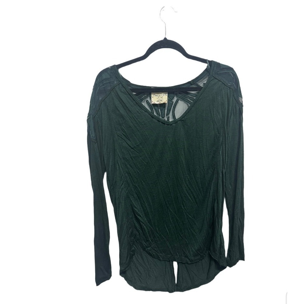 Free People Emerald Green Long Sleeves Lace Back High Low Top Small